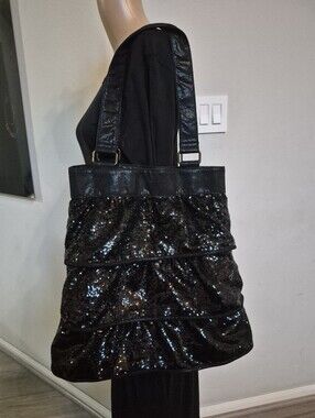 Poppie Jones Black Sequin Tote Bag - Womens Shoulder Bag